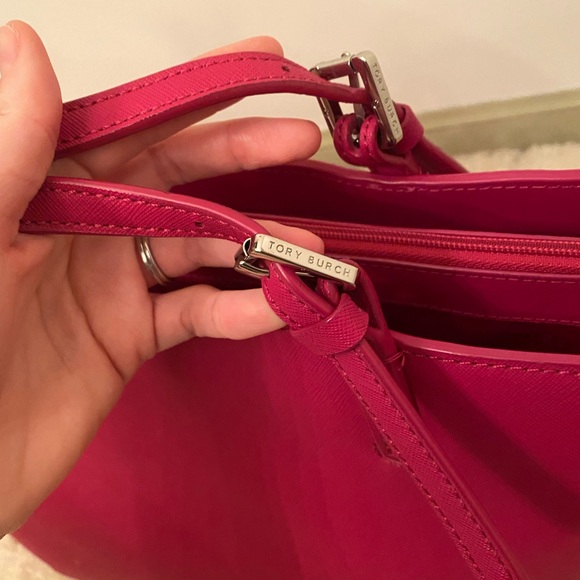 Tory Burch Emerson Large Hot Pink Saffiano Leather Buckle Tote - Picture 9 of 16